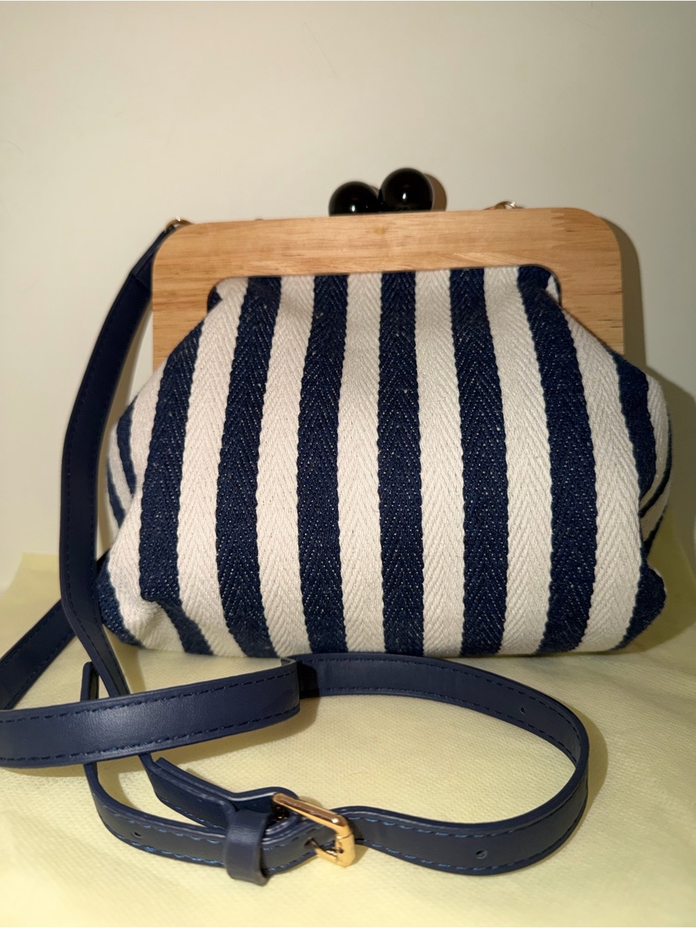 Navy & White Striped Frame Crossbody Bag - Unbranded